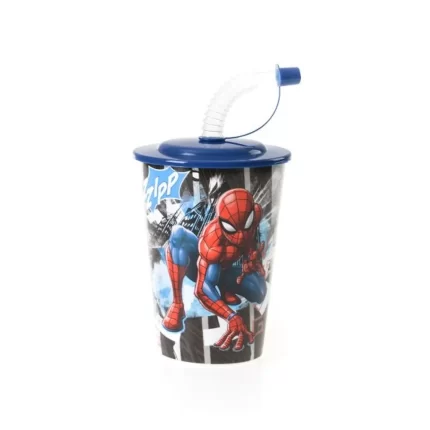 Tubule, čaša  sa cjevčicom, plastična, Spider-Man, 450ml