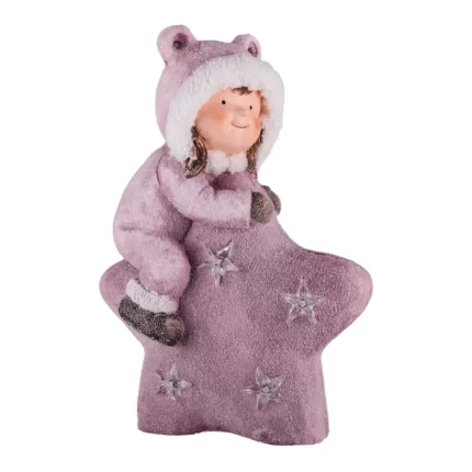 Willy, novogodišnja dekoracija, djevojčica i zvijezda, roze, 43.5cm