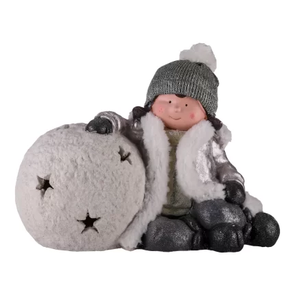 Willy, novogodišnja dekoracija, dječak i grudva, srebrna, 31cm