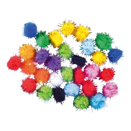 Crafty deco, kraft pom pom sa šljokicama, miks, 15mm, 30K