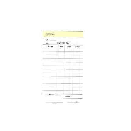 Receipt, blok konobarski račun, numerisan