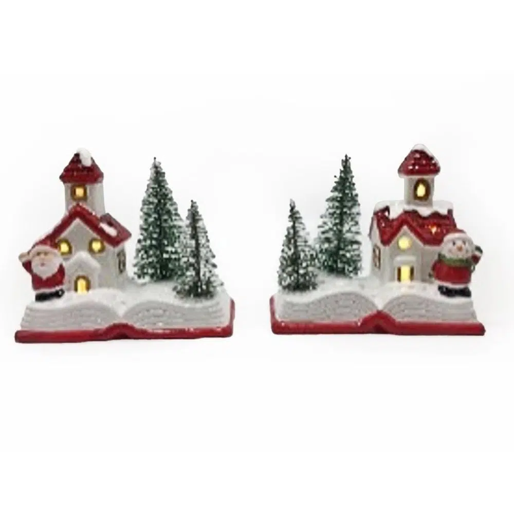760328_001 Rabbler, novogodišnja figura, keramička, knjiga, LED, 11cm - Image 1