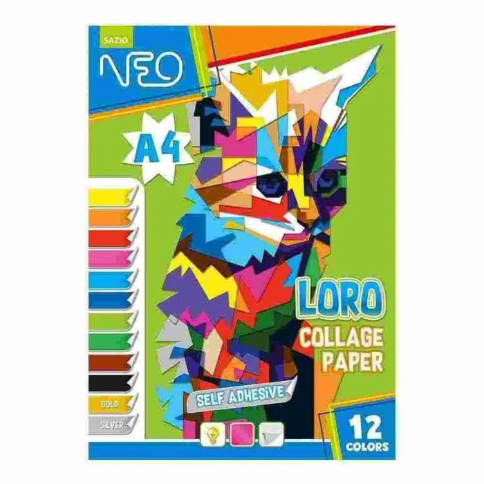 Loro, kolaž papir, 12 boja, samoljepljiv, A4 - Image 1