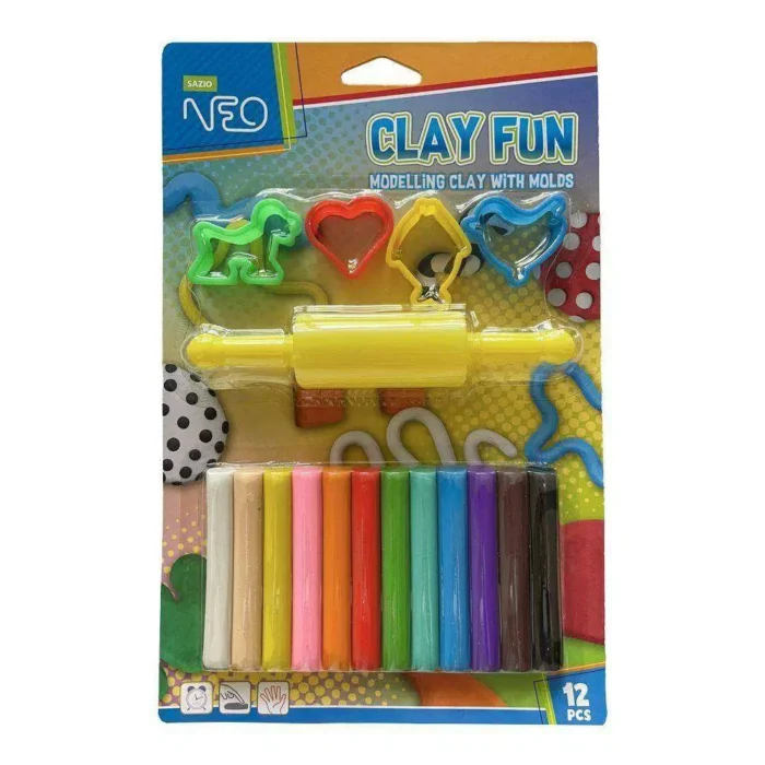 Clay fun, plastelin sa kalupima, blister, 12 boja, 180gr - Image 1