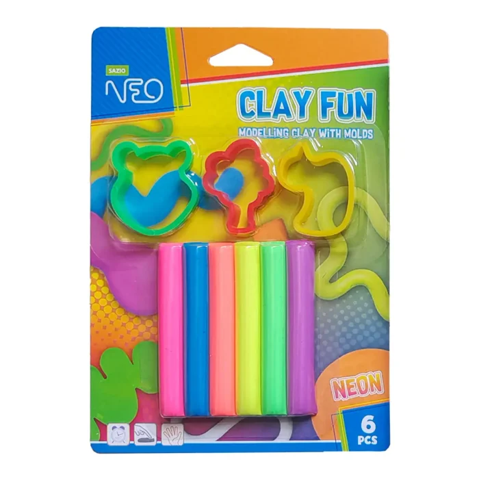 Clay fun, plastelin sa kalupima, neon, 6 boja, 80gr - Image 1