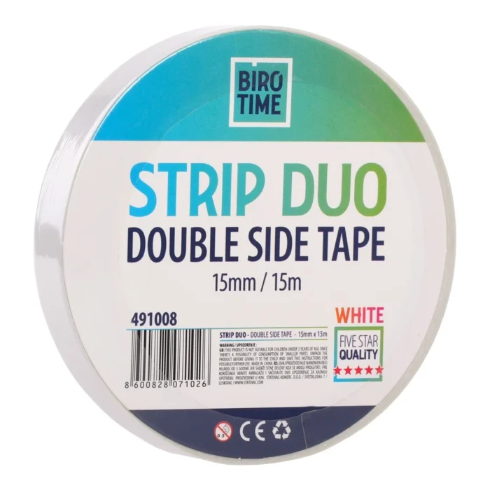 Strip duo, obostrani selotejp, 15mm x 15m, bijela - Image 1