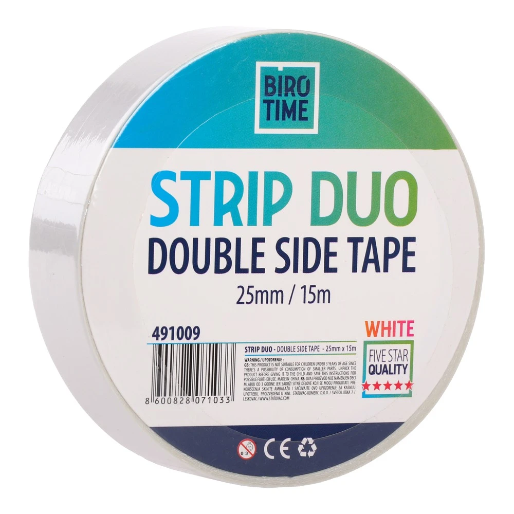 491009_001 Strip duo, obostrani selotejp, 25mm x 15m, bijela - Image 1