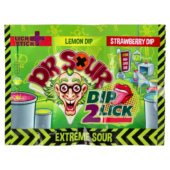 Dr. Sour, tvrde bombone sa tečnim slatkišem, Dip 2 Lick, 18g - Image 1