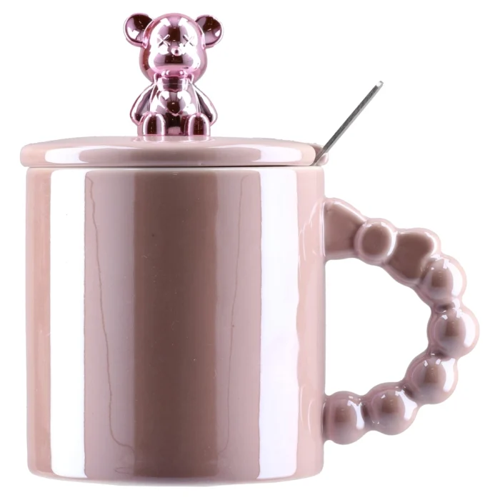 Moka, šolja sa poklopcem, keramička, meda, roze, 350ml - Image 1