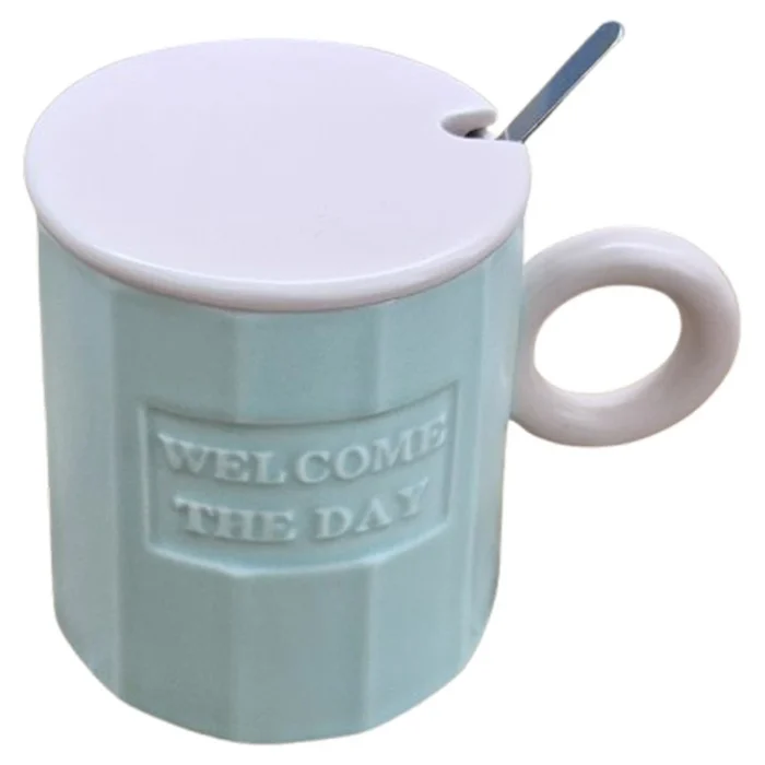 Moka, šolja sa poklopcem, keramička, mint - roze, 350ml - Image 1