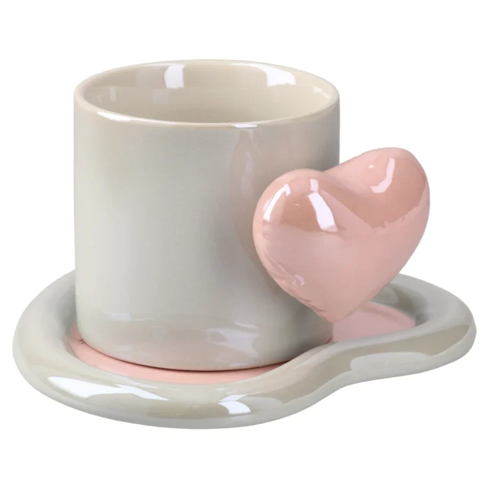 Moka set, šolja sa tacnom, keramička, srce - Image 1