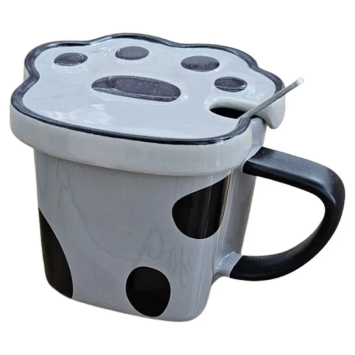 Moka kid, šolja sa poklopcem, keramička, šapa, siva - Image 1