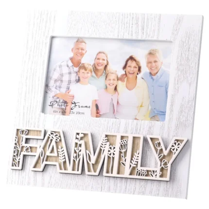 Woody family, ram za fotografije, drvo, 10x15cm, bela slova