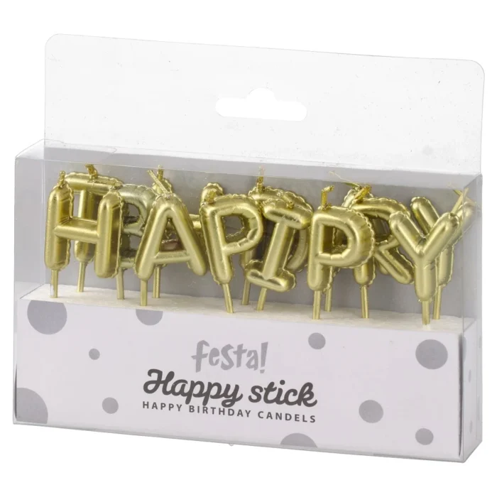 Happy stick, svjećice, zlatna, Happy birthday - Image 1
