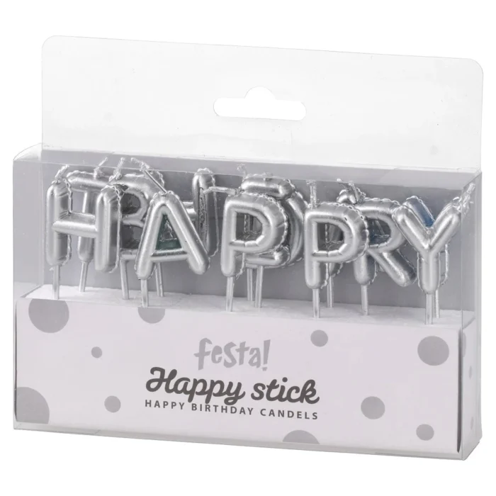 Happy stick, svjećice, srebrna, Happy birthday - Image 1
