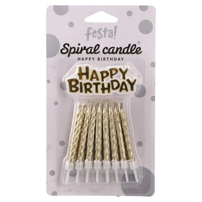Spiral candle, svjećica, zlatna, 16K sa držačima+ Happy birthday - Image 1