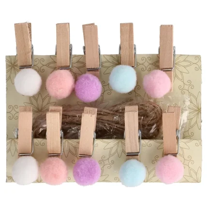 Crafty woody, kraft štipaljke, pom pom, 10K