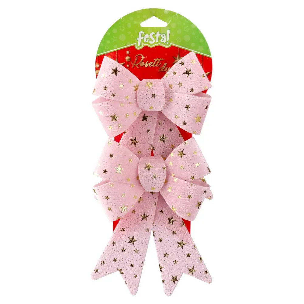 715571_001 Rosett duo, novogodišnja dekoracija, mašna, roze, 14 x 18cm - Image 1